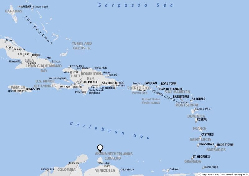 Karte der Karibik mit Aruba