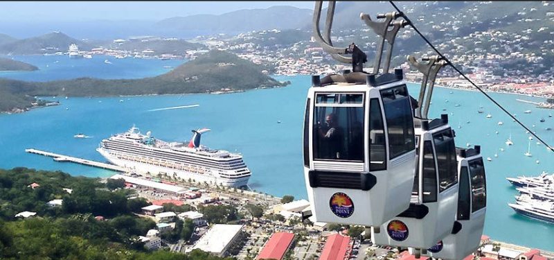 Blick vom Paradise Point auf Charlotte Amalie und die Kreuzfahrtschiffe