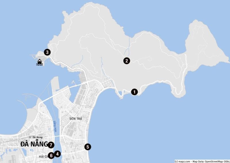 Karte der Landausflugsziele in Da Nang auf einen Blick