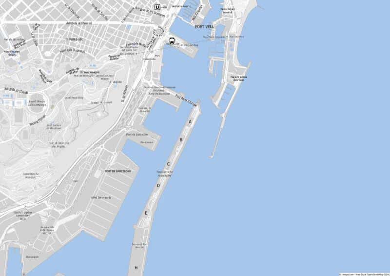Karte des Kreuzfahrthafens von Barcelona