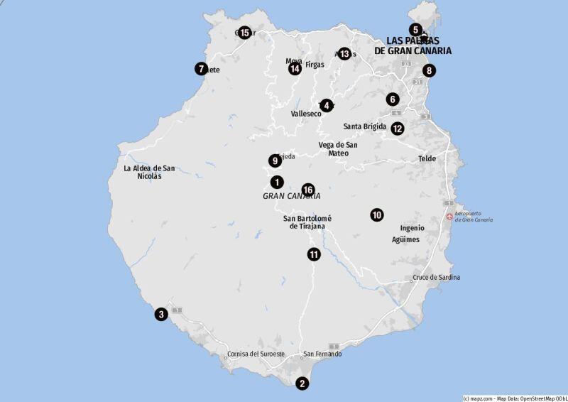 Karte der beliebtesten Landausflugsziele auf Gran Canaria