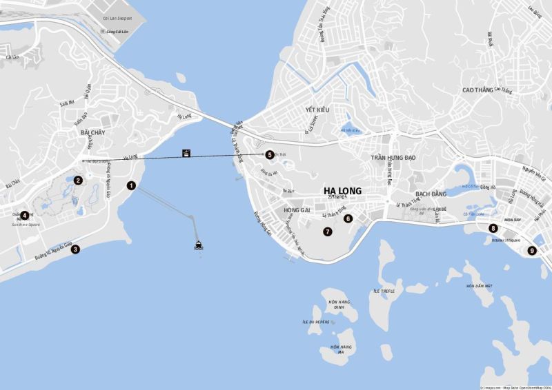 Eine Karte der Highlights für Landausflüge in Ha Long City