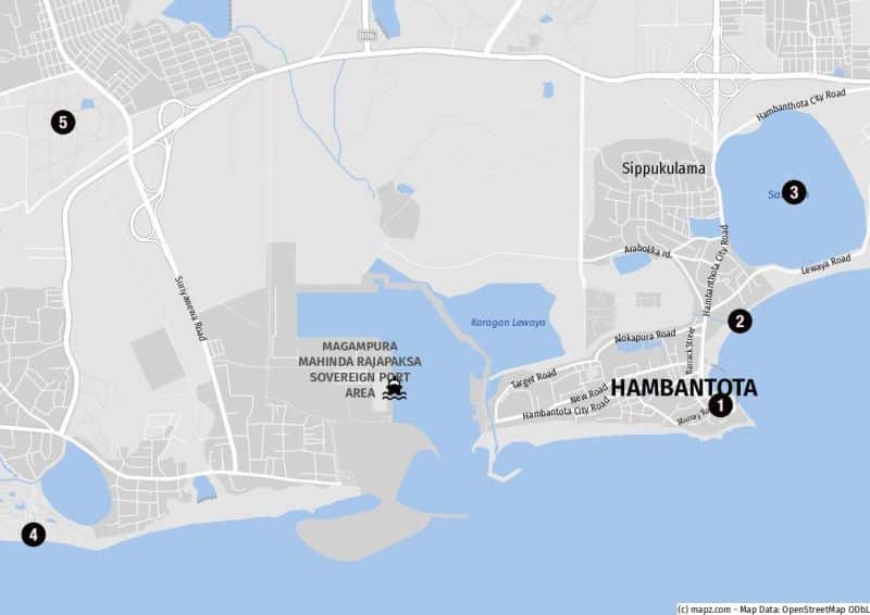 Karte von Hambantota mit dem Hafen