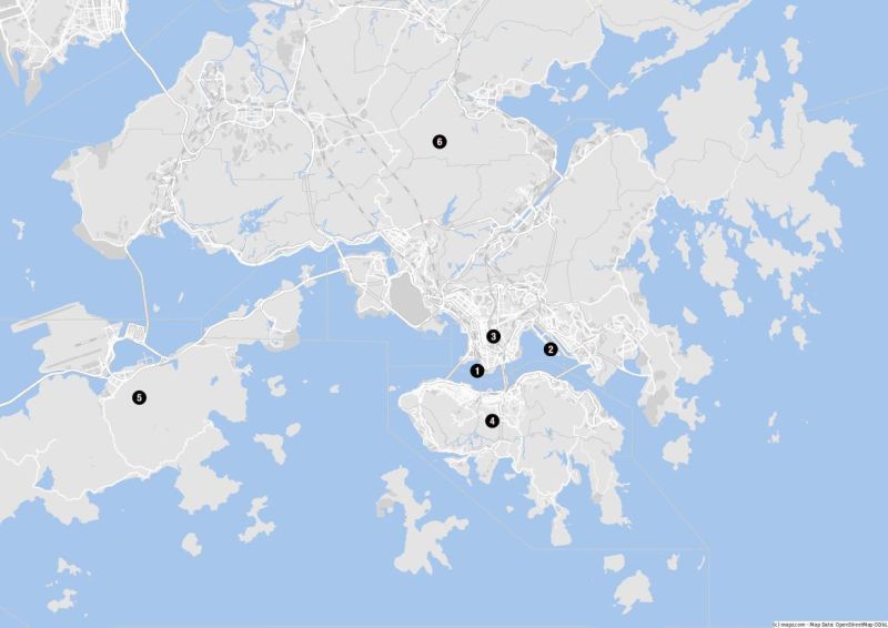 Karte der Stadtviertel Hongkongs mit den Cruise Terminals