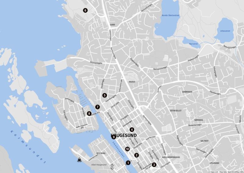 Karte der Sehenswürdigkeiten für Landausflüge in Haugesund