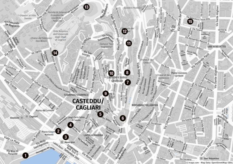 Karte für einen Stadtbummel in Cagliari auf eigene Faust