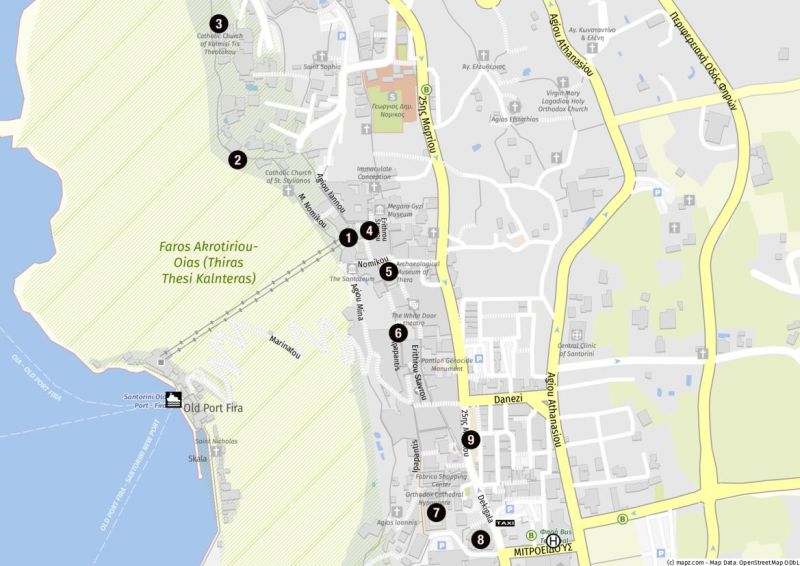 Karte für einen Stadtbummel in Fira