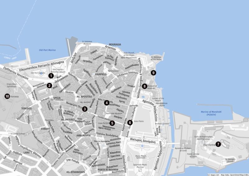 Karte für einen Stadtrundgang in Korfu-Stadt