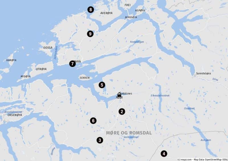 Landausflugsziele im Umland von Åndalsnes
