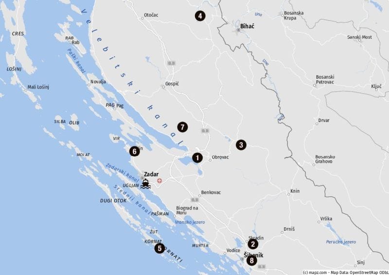 Landausflugsziele im Umland von Zadar