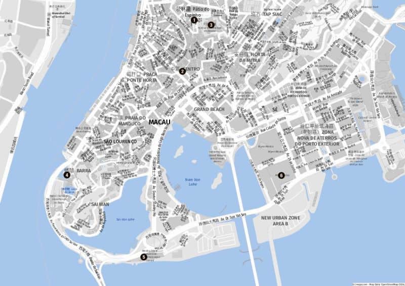 Karte der Landausflüge in Hongkong nach Macau