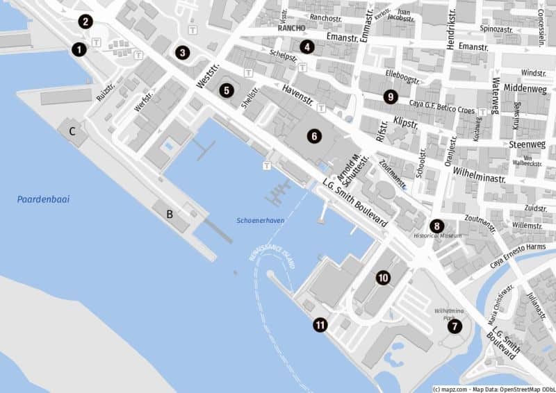 Karte der Hihglights von Oranjestad