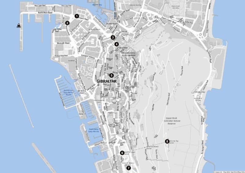 Wichtige Orientierungspunkte für den Tag in Gibraltar auf eigene Faust