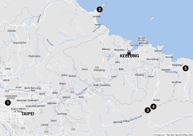 Karte der Landausflugsziele im Umland von Keelung
